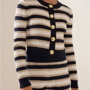 Cara Cara - Bettina Striped Metallic-Cotton Knit Cardigan - Navy